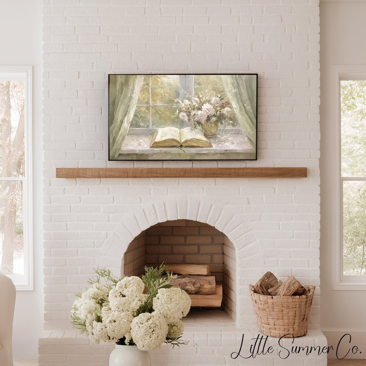 Open Book Flowers Frame TV Art displayed on a TV