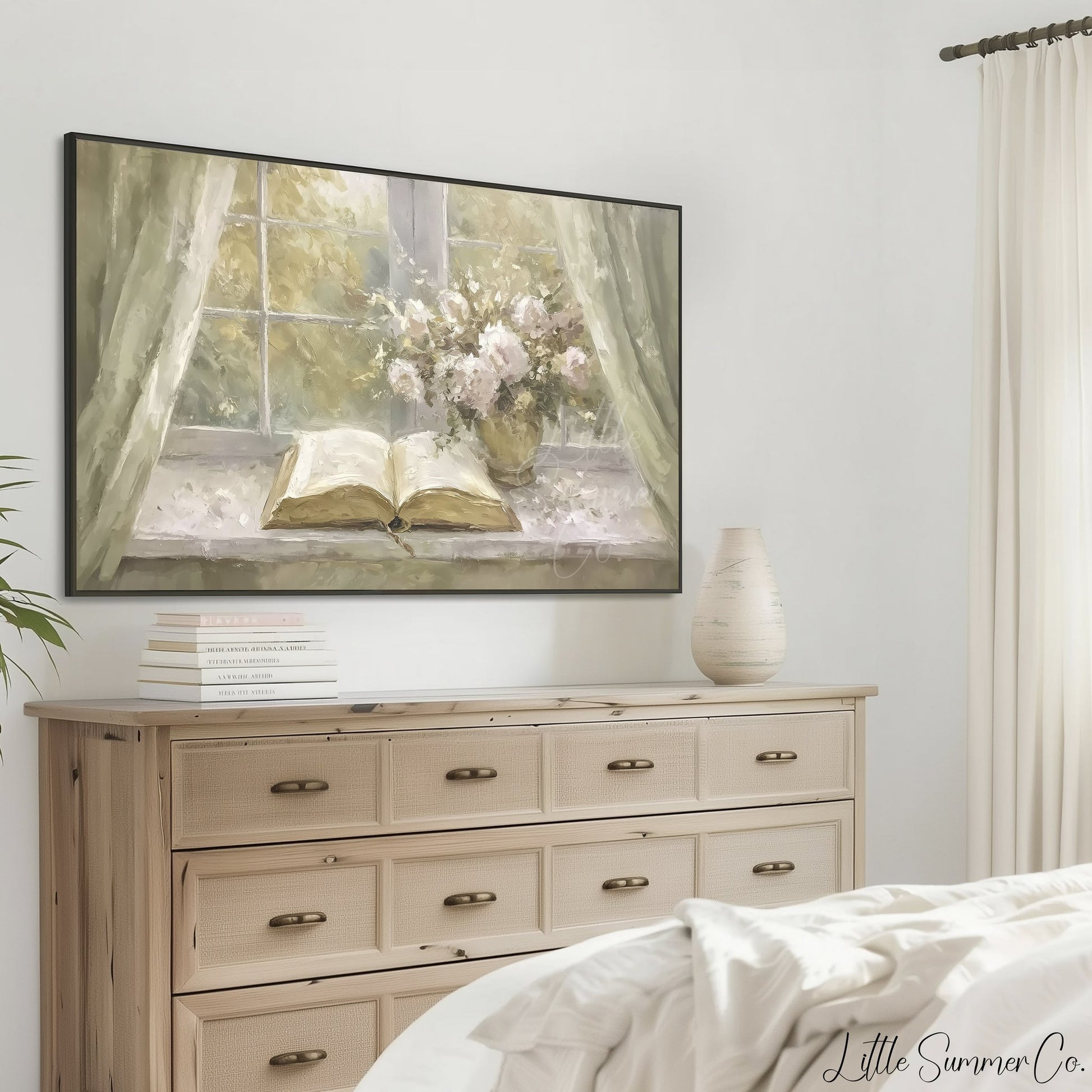 Open Book Flowers Frame TV Art displayed on a TV