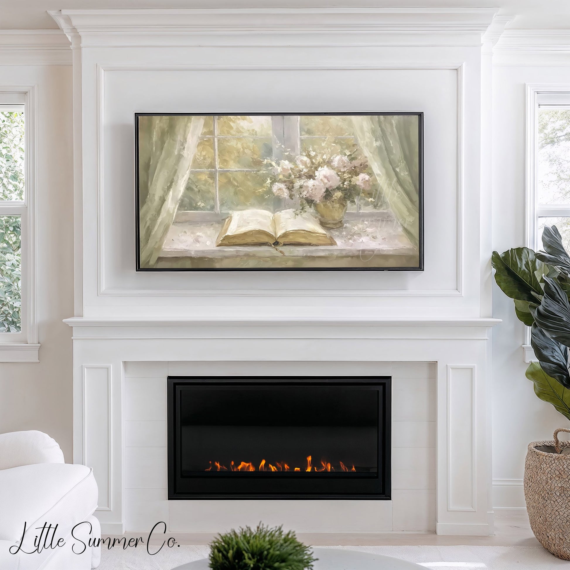 Open Book Flowers Frame TV Art displayed on a TV