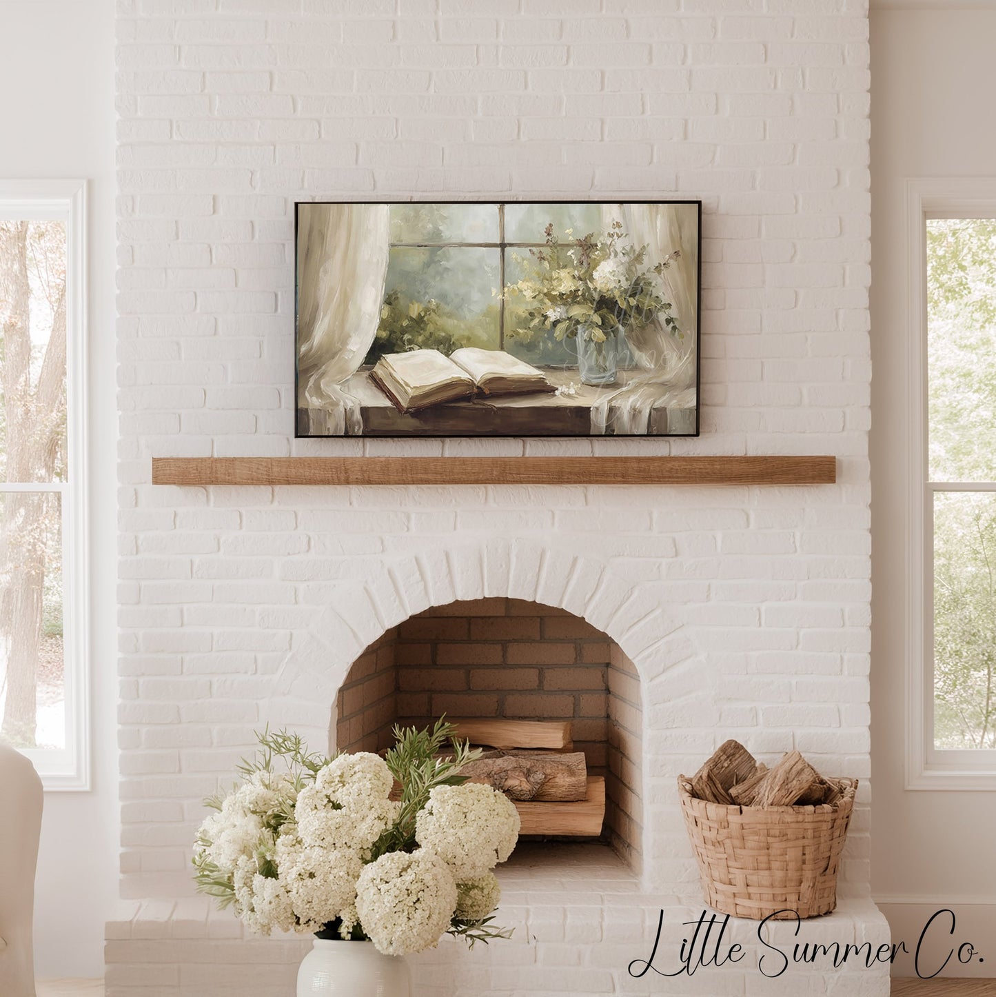 Open Book And Flowers Frame TV Art displayed on a TV