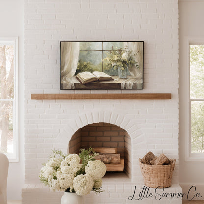 Open Book And Flowers Frame TV Art displayed on a TV