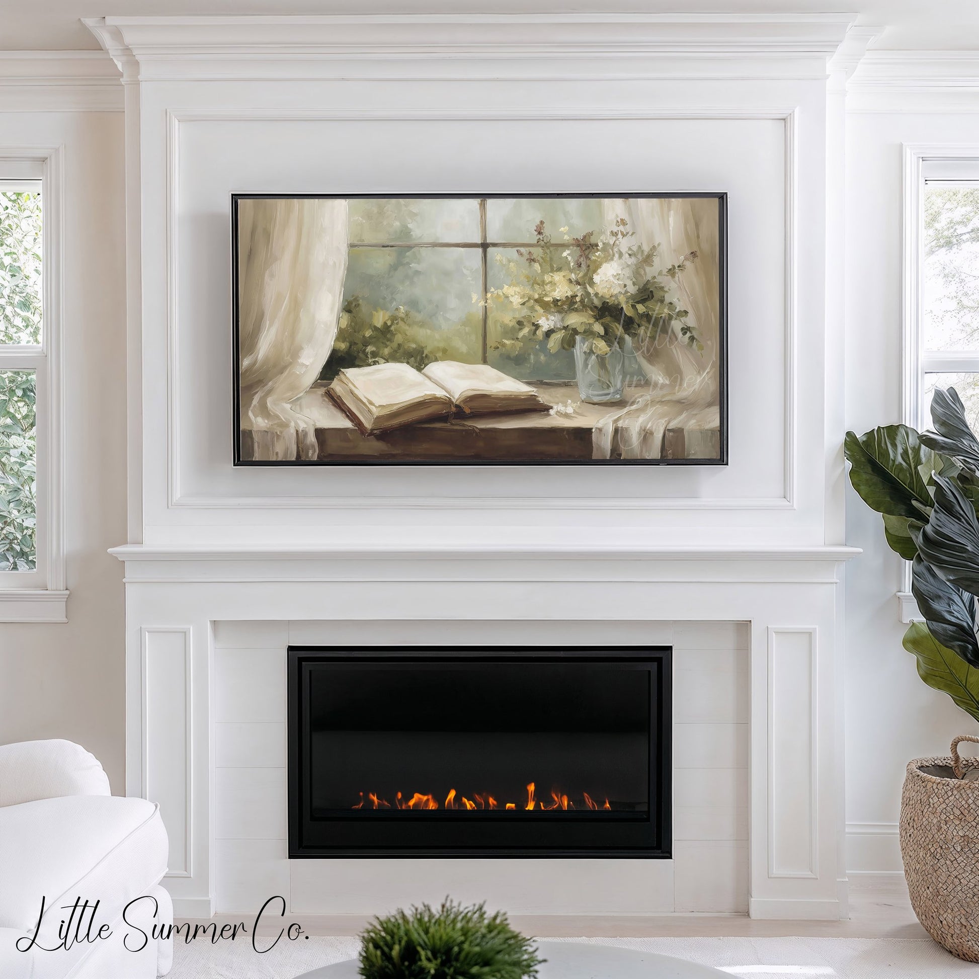 Open Book And Flowers Frame TV Art displayed on a TV
