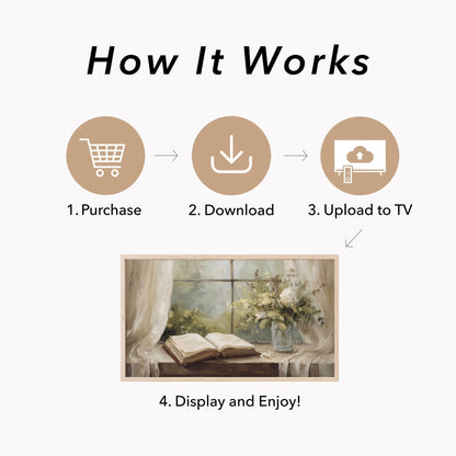 Open Book And Flowers Frame TV Art displayed on a TV