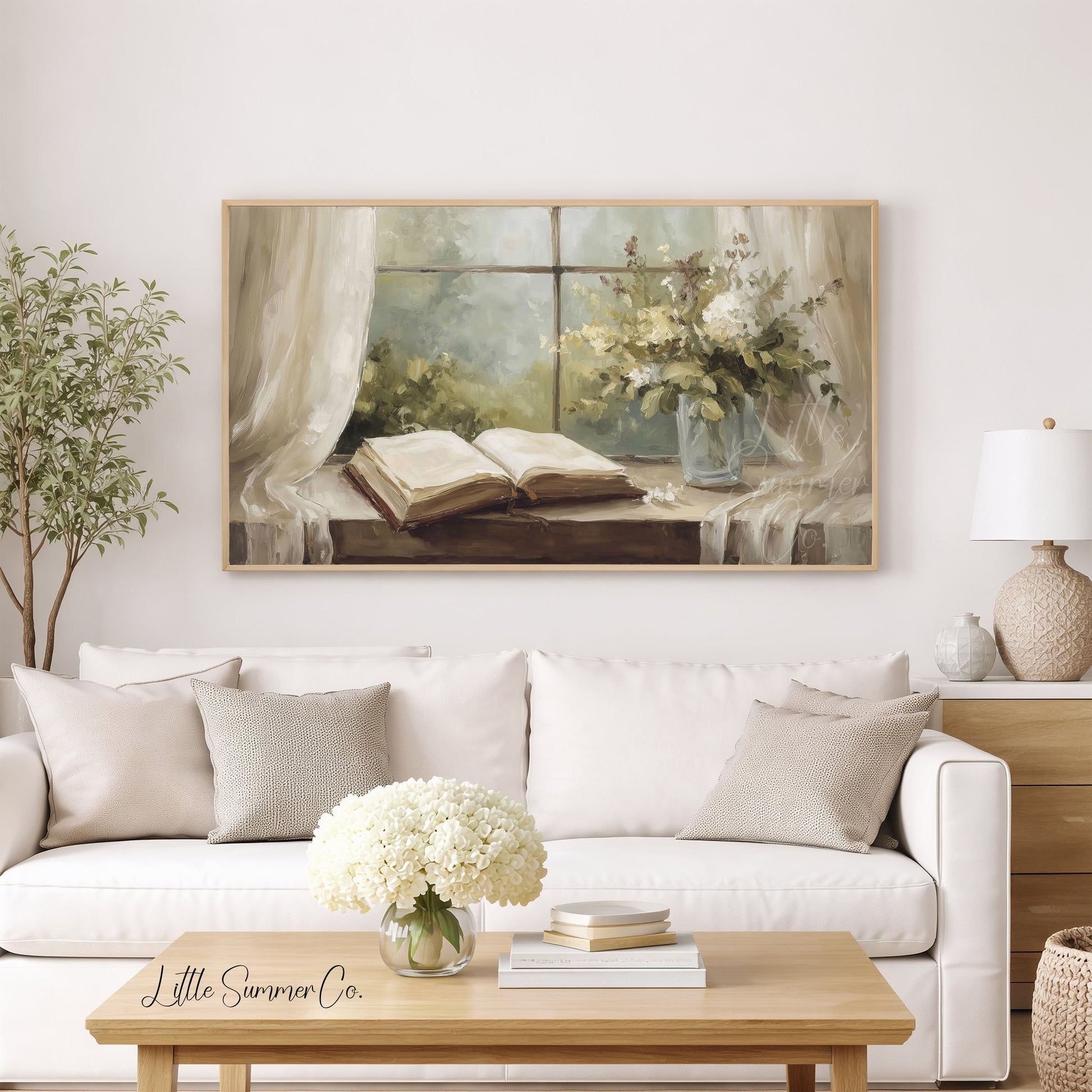 Open Book And Flowers Frame TV Art displayed on a TV