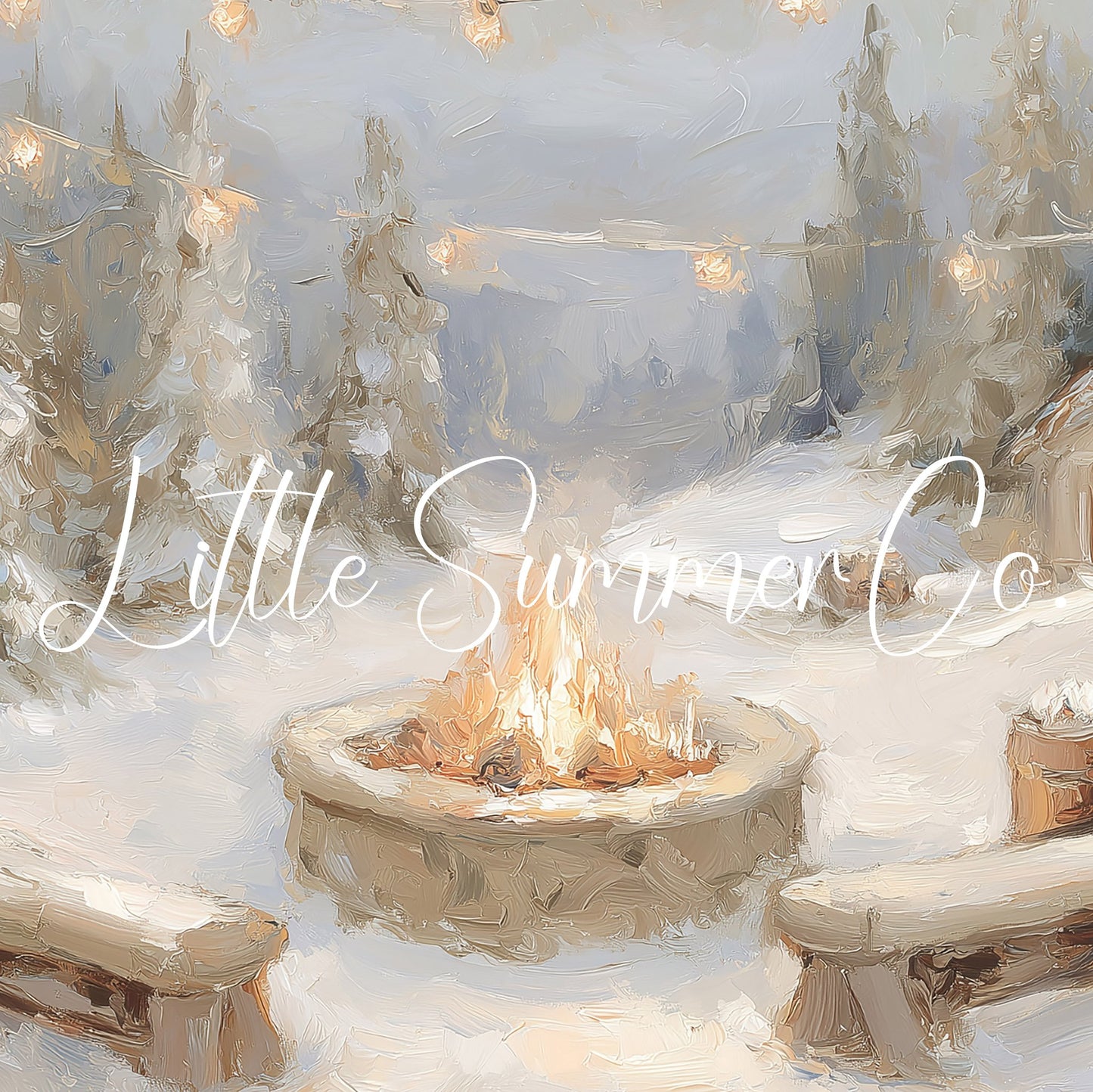 Snowy Campfire Cabin Frame TV Art displayed on a TV