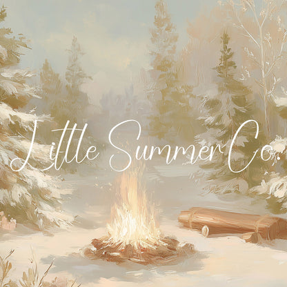 Snowy Forest Campfire Frame TV Art displayed on a TV