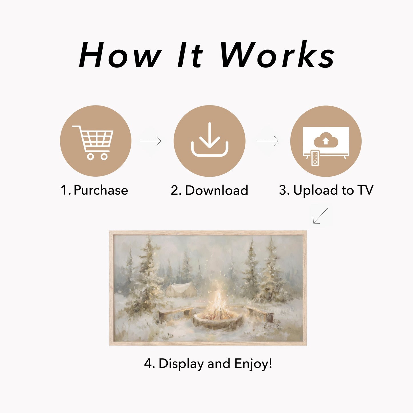 Snowy Campfire Frame TV Art displayed on a TV