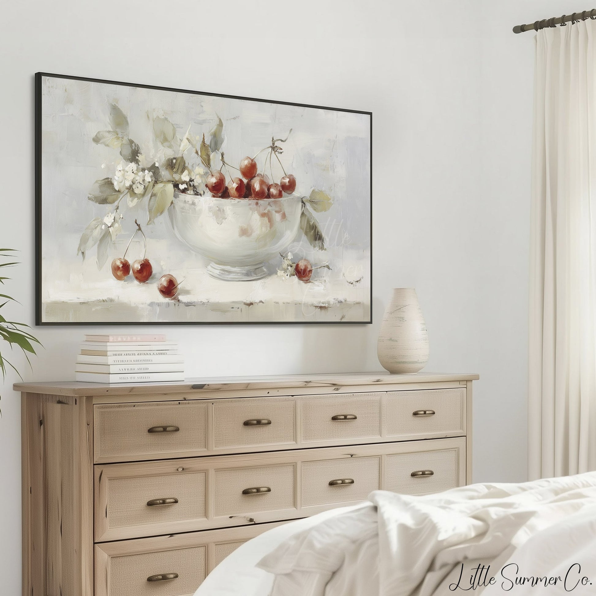 Cherry Bowl Blossoms Frame TV Art displayed on a TV