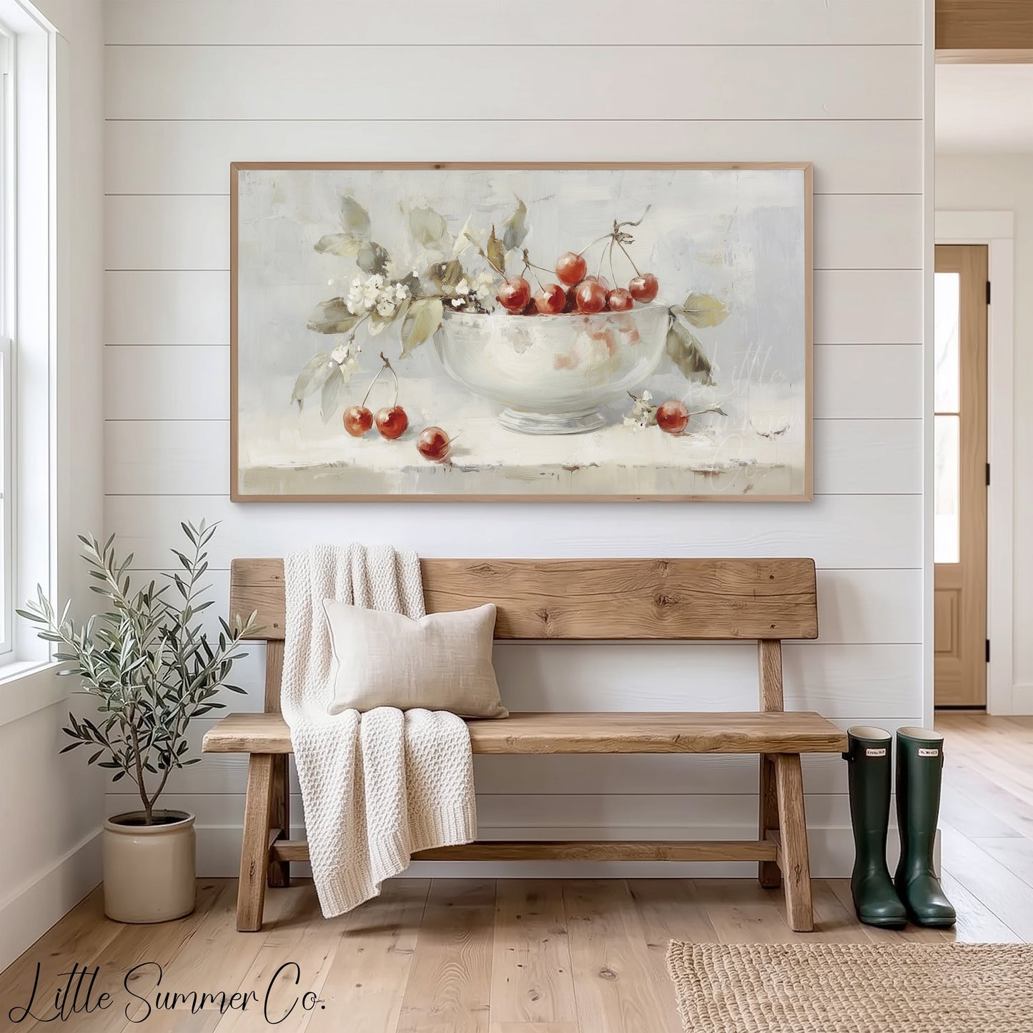 Cherry Bowl Blossoms Frame TV Art displayed on a TV