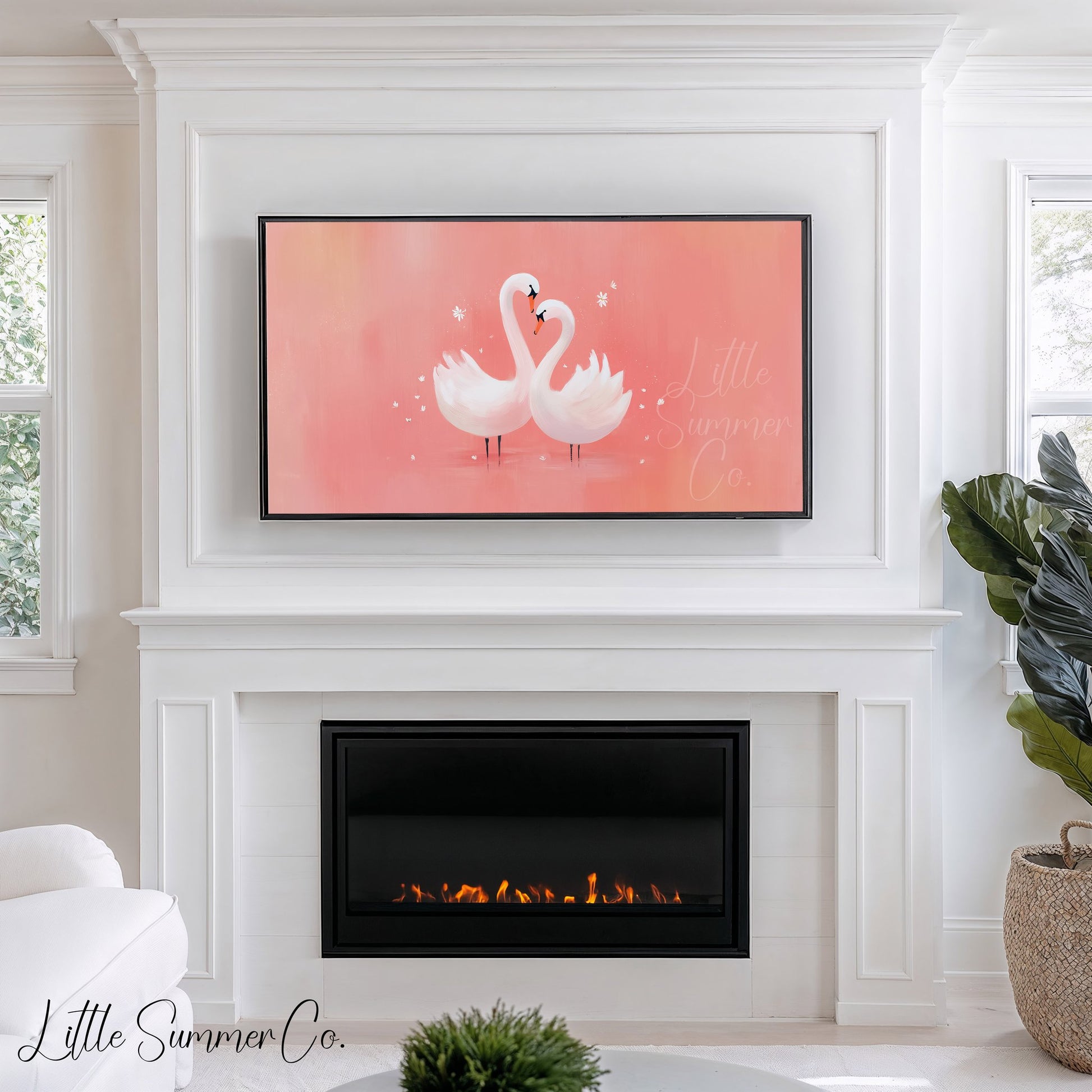 Swan Couple Frame TV Art displayed on a TV