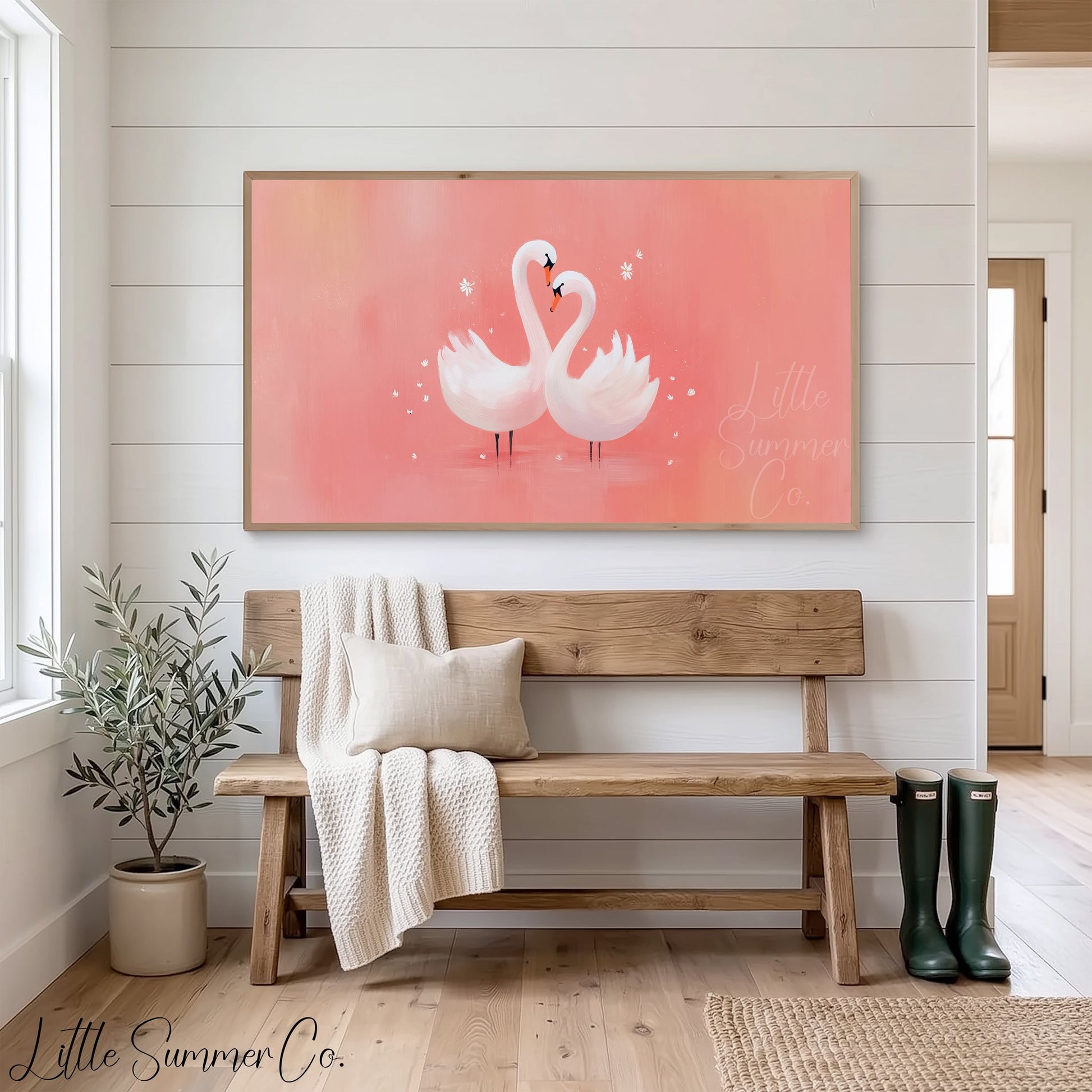 Swan Couple Frame TV Art displayed on a TV