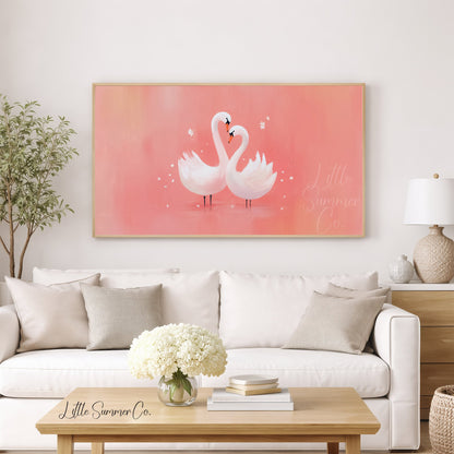 Swan Couple Frame TV Art displayed on a TV