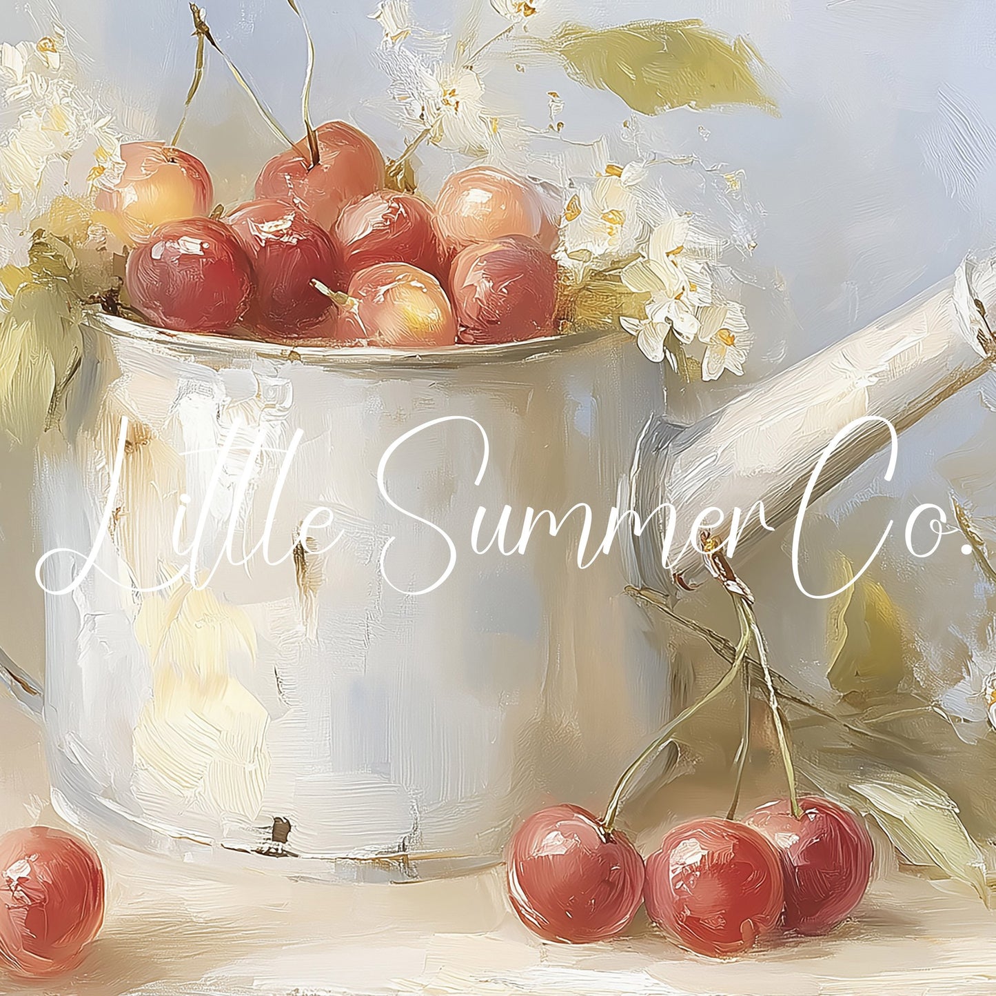 Cherries in Watering Can Frame TV Art displayed on a TV