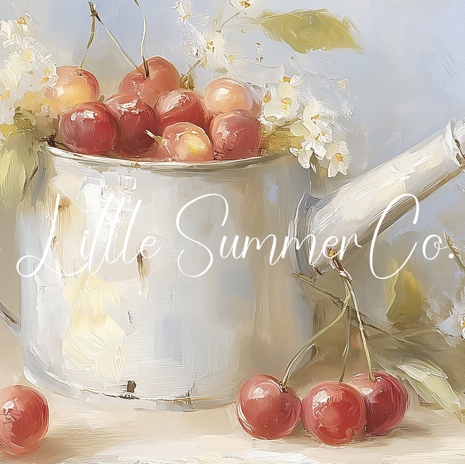 Cherries in Watering Can Frame TV Art displayed on a TV