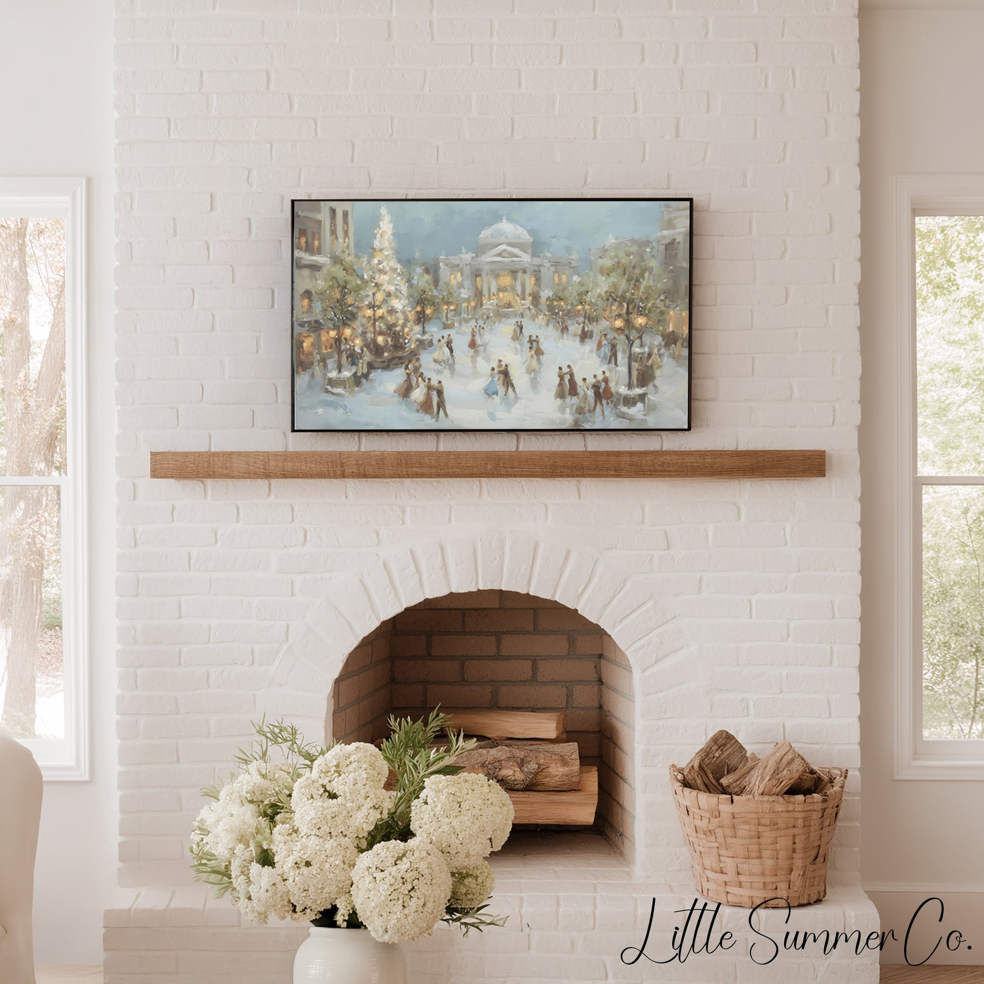 Holiday Town Square Frame TV Art displayed on a TV