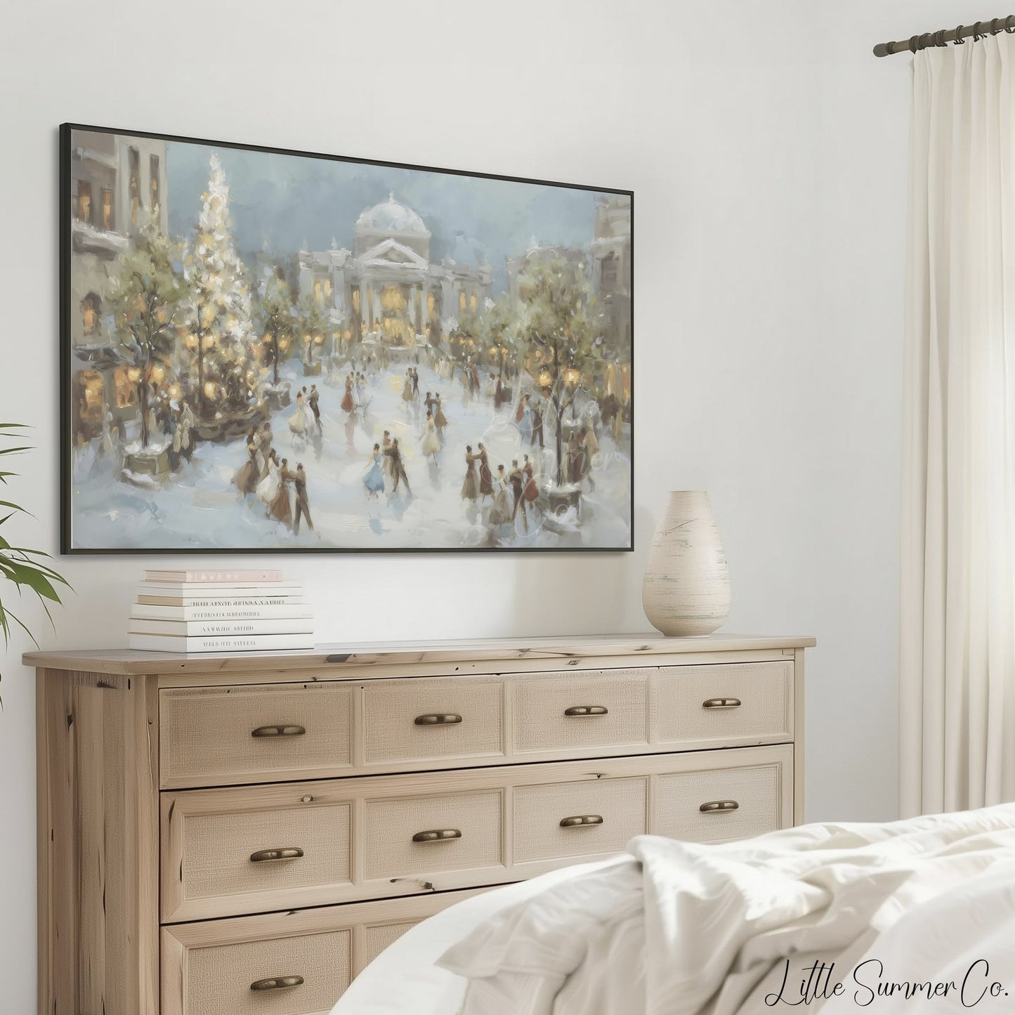 Holiday Town Square Frame TV Art displayed on a TV