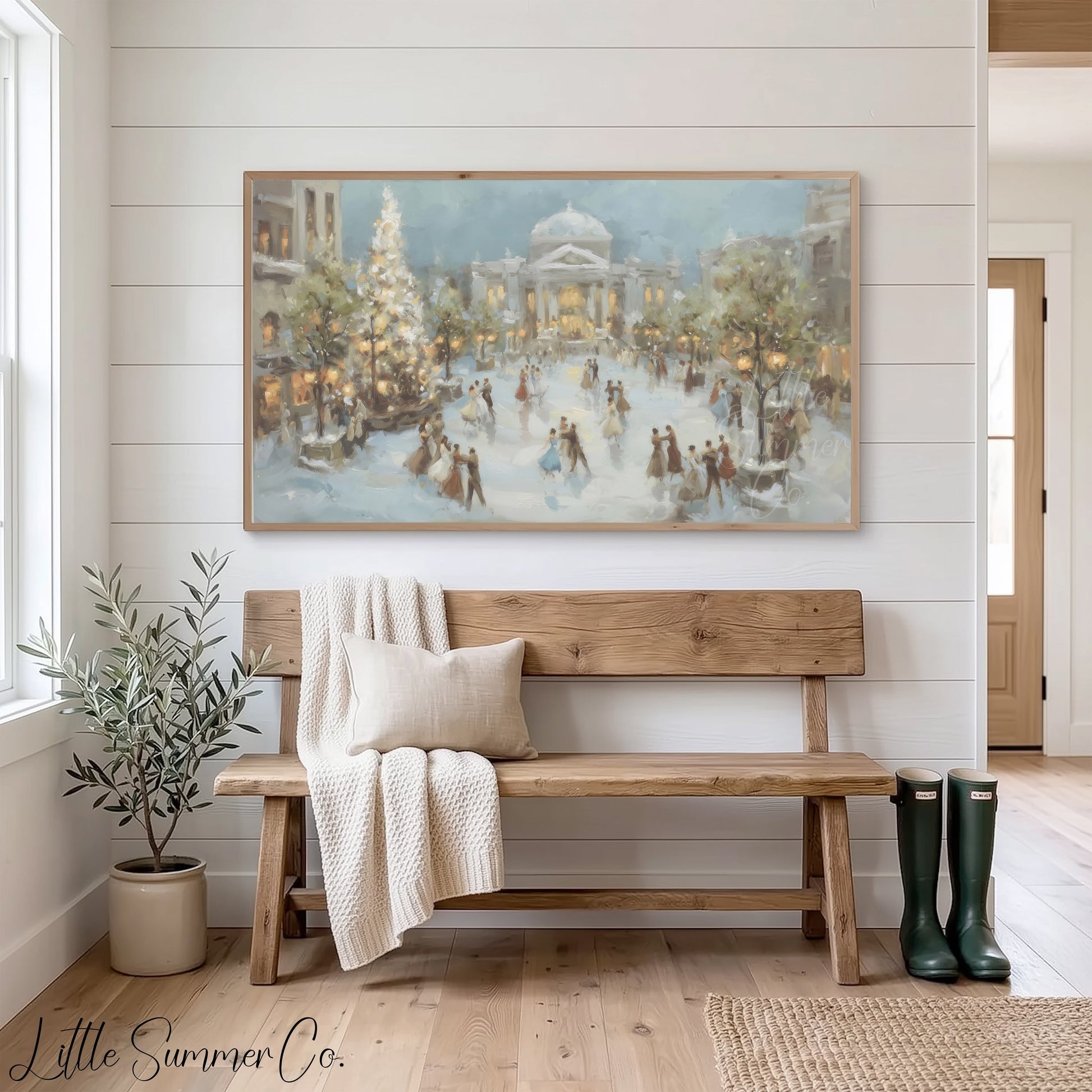 Holiday Town Square Frame TV Art displayed on a TV