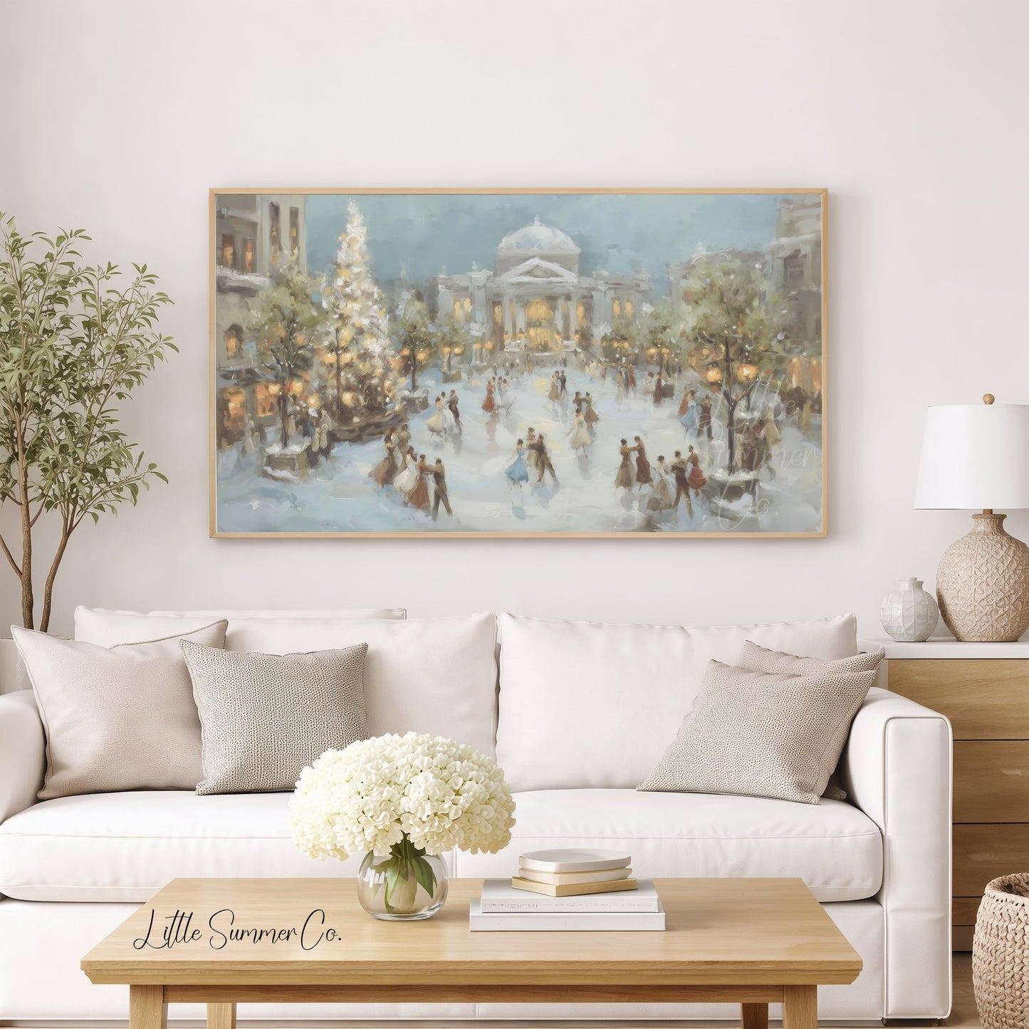 Holiday Town Square Frame TV Art displayed on a TV