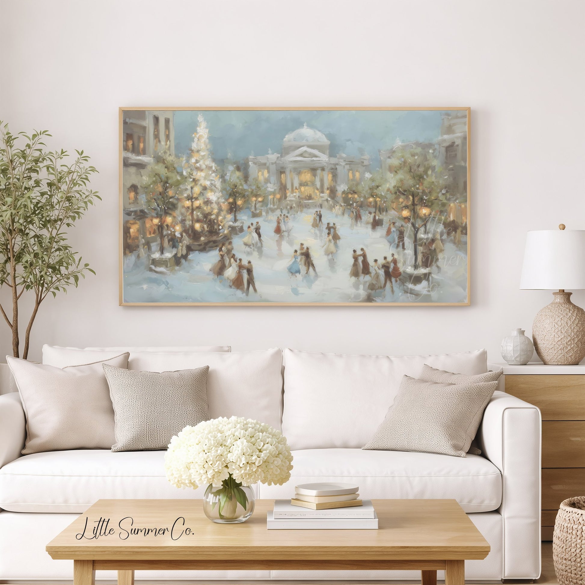 Holiday Town Square Frame TV Art displayed on a TV