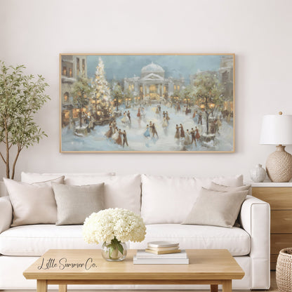 Holiday Town Square Frame TV Art displayed on a TV