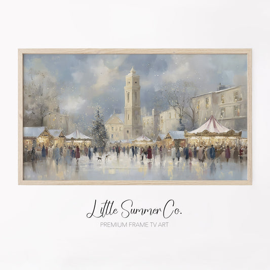 Christmas Market Square Frame TV Art displayed on a TV