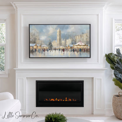 Christmas Market Square Frame TV Art displayed on a TV