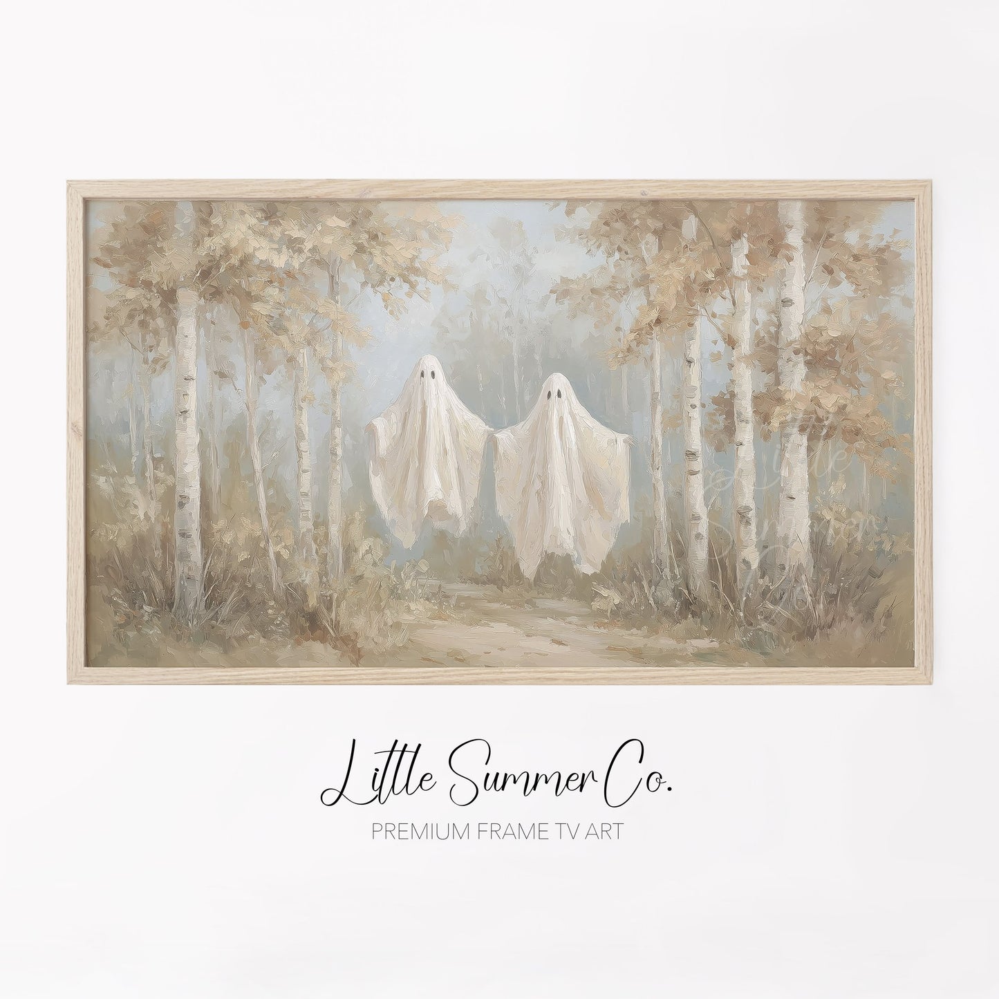 Ghosts In Birch Forest Frame TV Art displayed on a TV