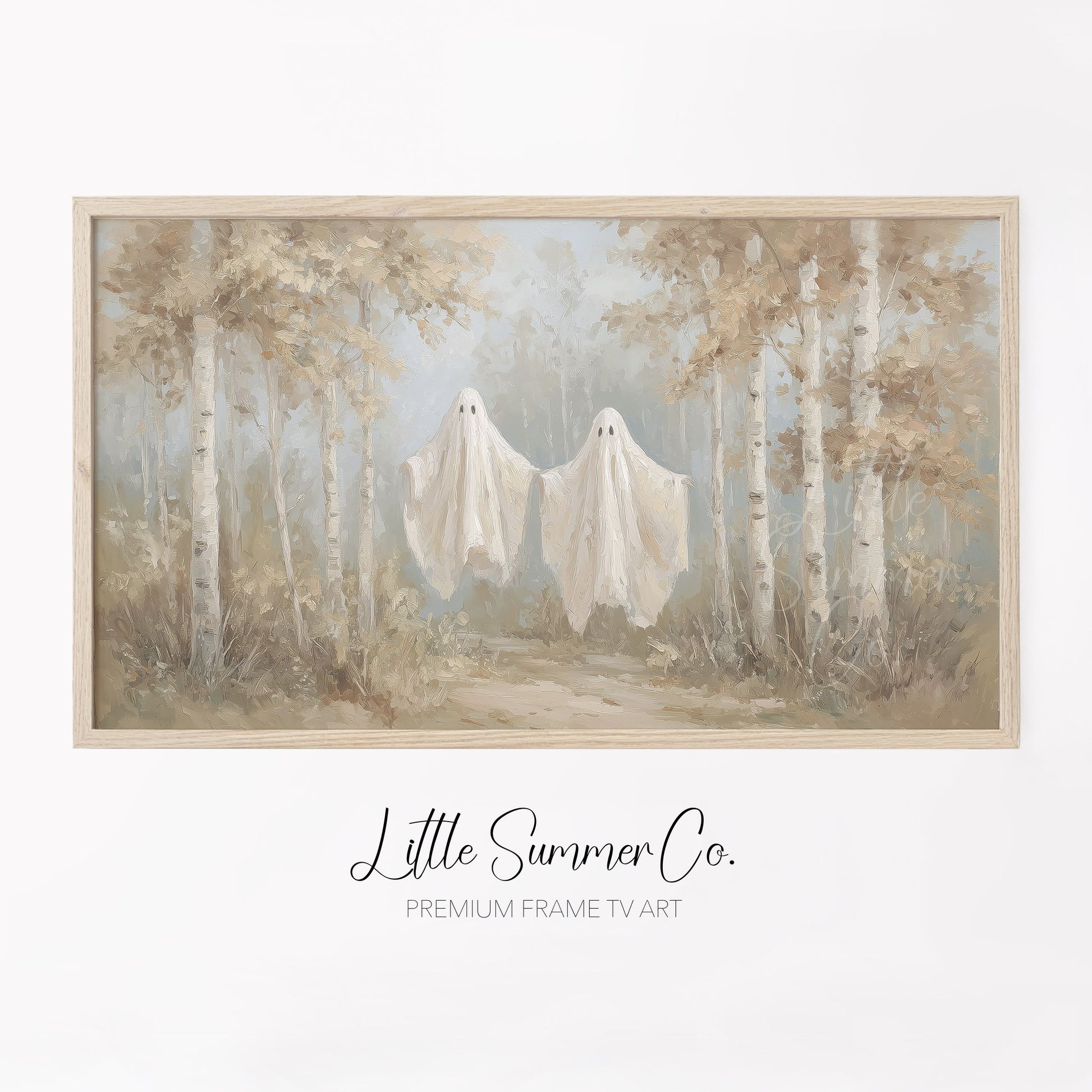 Ghosts In Birch Forest Frame TV Art displayed on a TV