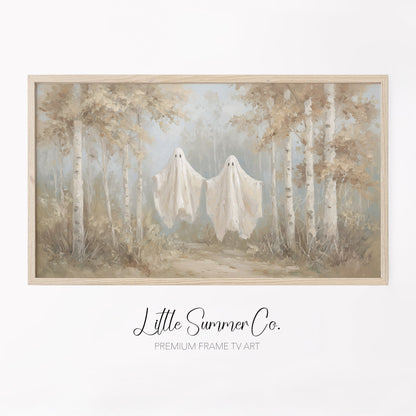 Ghosts In Birch Forest Frame TV Art displayed on a TV