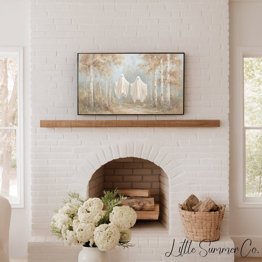 Ghosts In Birch Forest Frame TV Art displayed on a TV