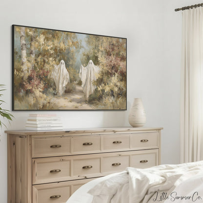 Ghosts Forest Path Frame TV Art displayed on a TV