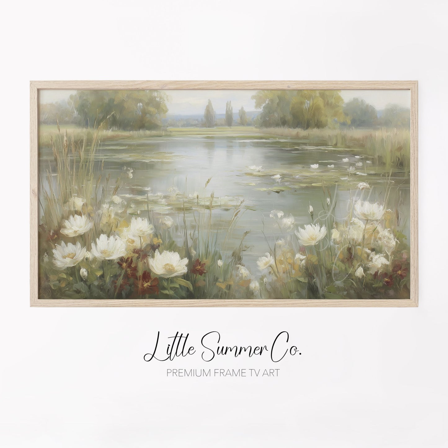 Wild Flower Meadow Pond Reflection Frame TV Art displayed on a TV