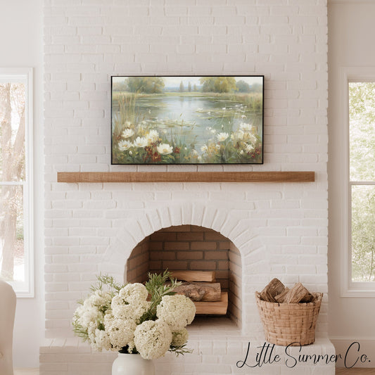 Wild Flower Meadow Pond Reflection Frame TV Art displayed on a TV