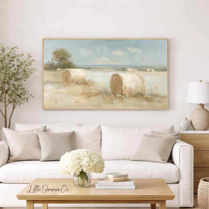 Hay Bales Field Frame TV Art displayed on a TV