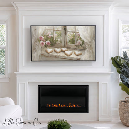 Heart Cookies Window Frame TV Art displayed on a TV