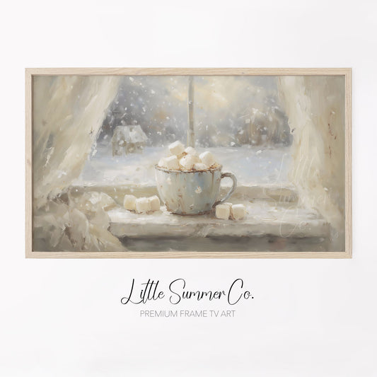 Hot Cocoa Marshmallows Frame TV Art displayed on a TV