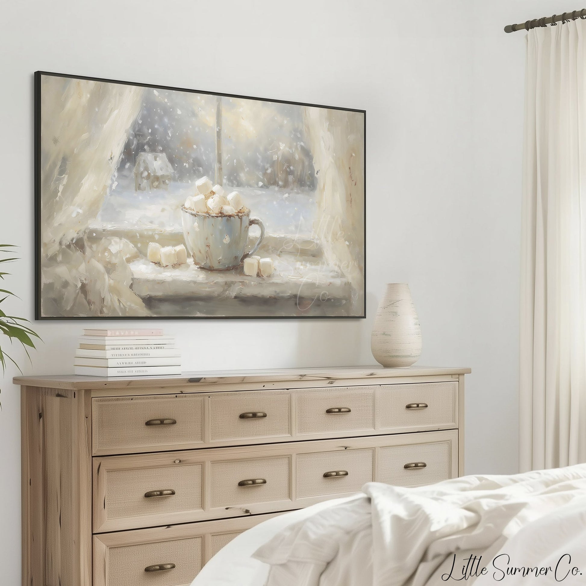 Hot Cocoa Marshmallows Frame TV Art displayed on a TV