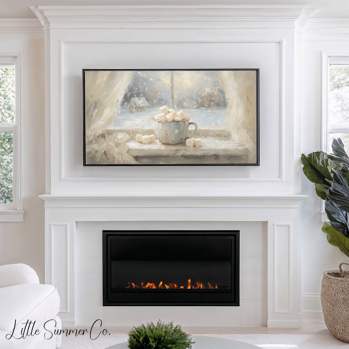 Hot Cocoa Marshmallows Frame TV Art displayed on a TV