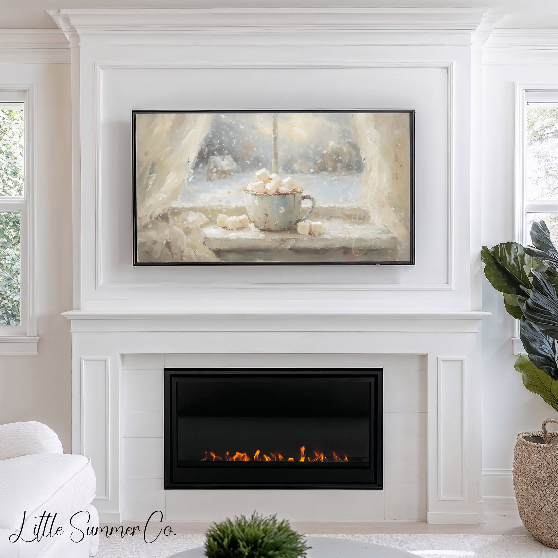 Hot Cocoa Marshmallows Frame TV Art displayed on a TV