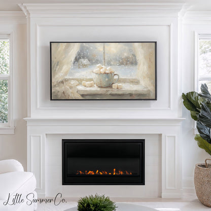 Hot Cocoa Marshmallows Frame TV Art displayed on a TV
