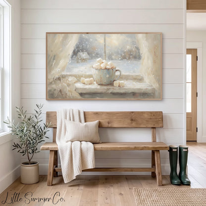Hot Cocoa Marshmallows Frame TV Art displayed on a TV