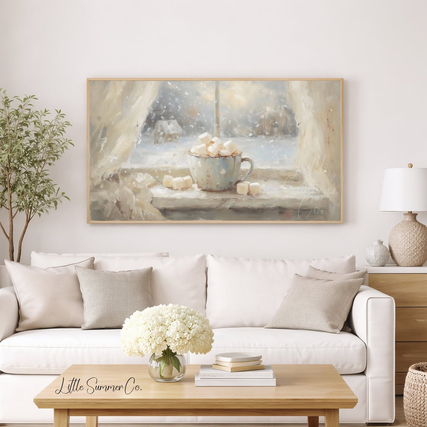 Hot Cocoa Marshmallows Frame TV Art displayed on a TV