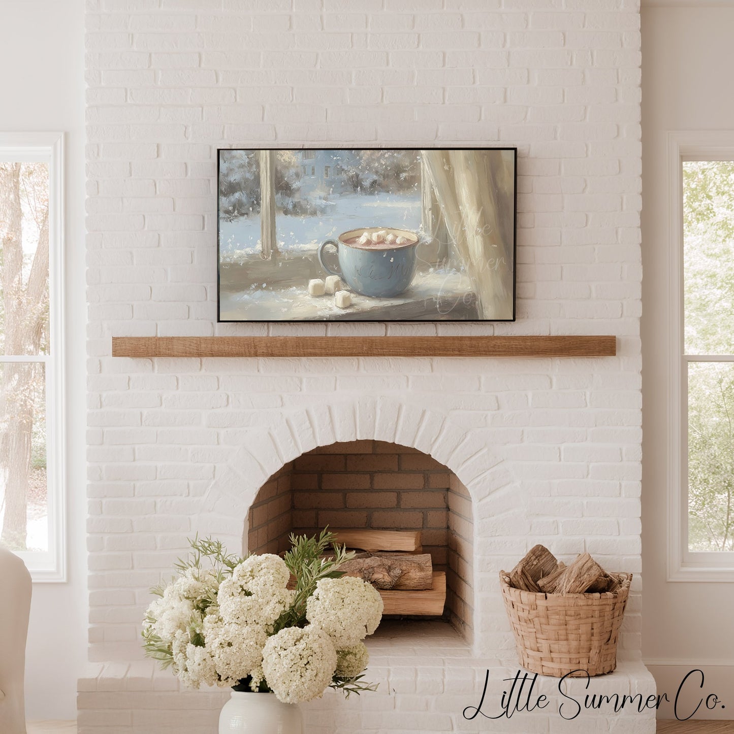 Hot Cocoa Window Frame TV Art displayed on a TV