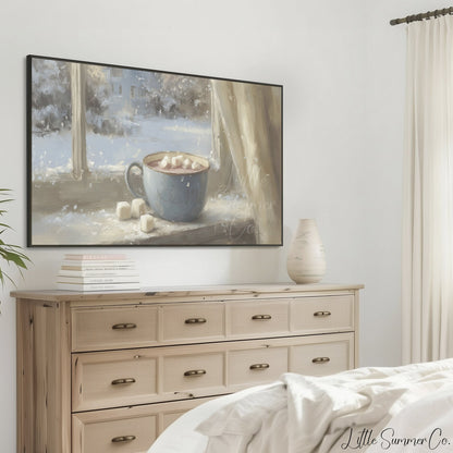 Hot Cocoa Window Frame TV Art displayed on a TV