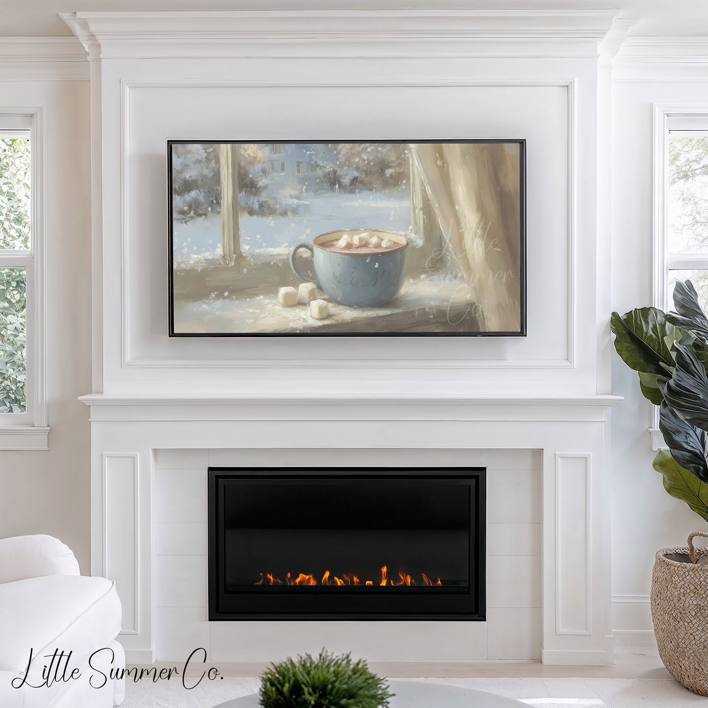 Hot Cocoa Window Frame TV Art displayed on a TV