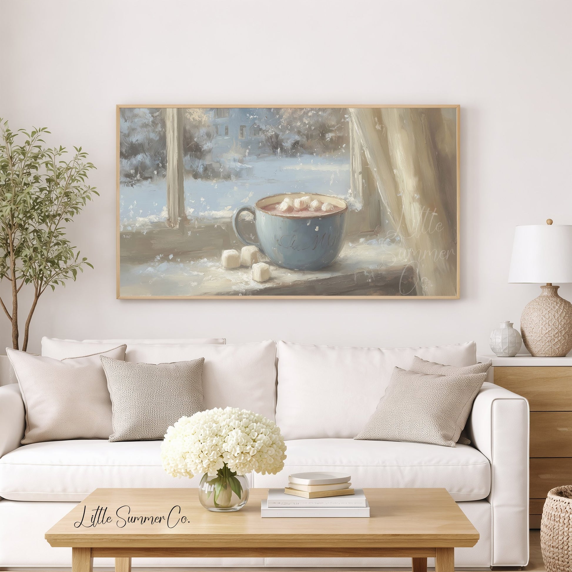 Hot Cocoa Window Frame TV Art displayed on a TV