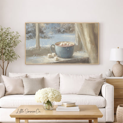 Hot Cocoa Window Frame TV Art displayed on a TV