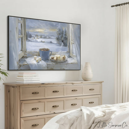 Hot Chocolate Window Frame TV Art displayed on a TV
