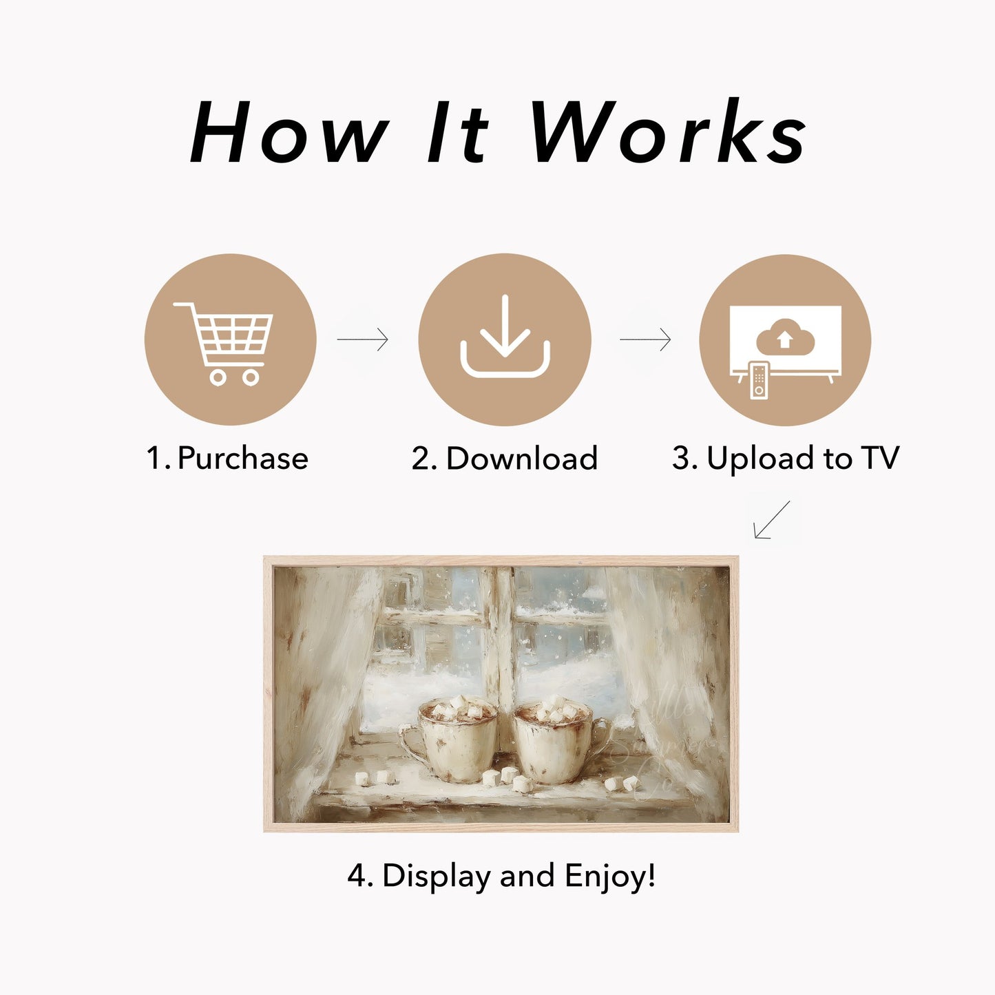 Hot Cocoa Mugs Frame TV Art displayed on a TV