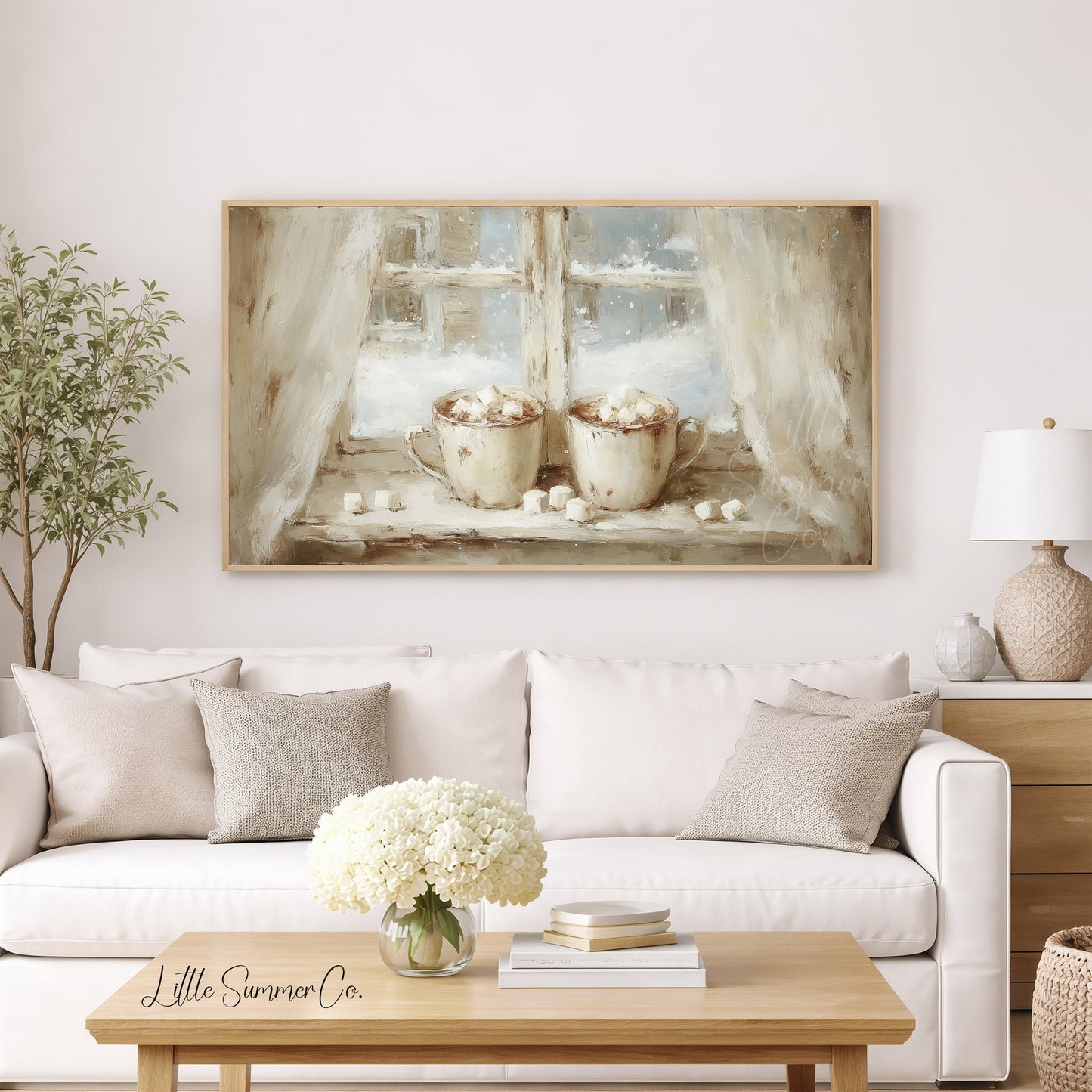 Hot Cocoa Mugs Frame TV Art displayed on a TV